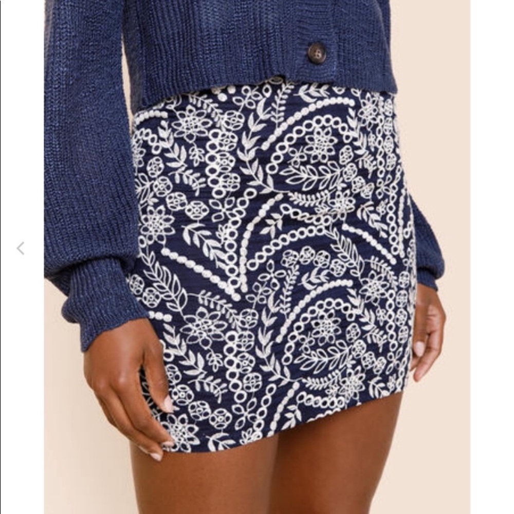 NWT Francesca’s Navy Embroidered Skirt
